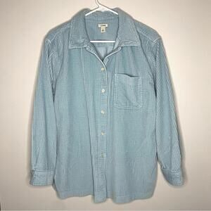 L.L. Bean Vintage Women's Corduroy Light Blue Button Down Shirt Jacket Size LP